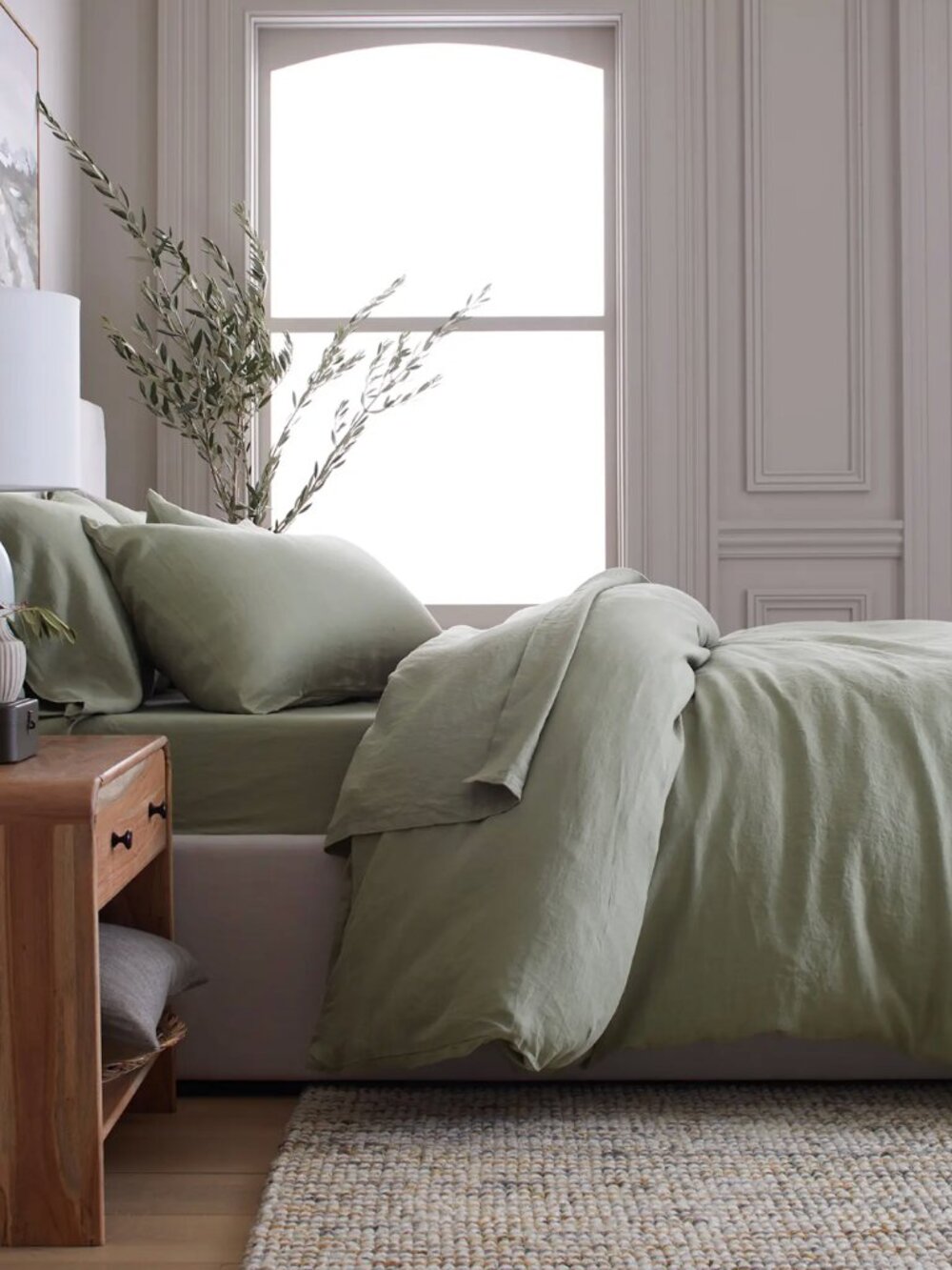 Quince European Linen Duvet Cover Set, Queen / Full in Willowleaf/Green (flaw) - Picture 4 of 9